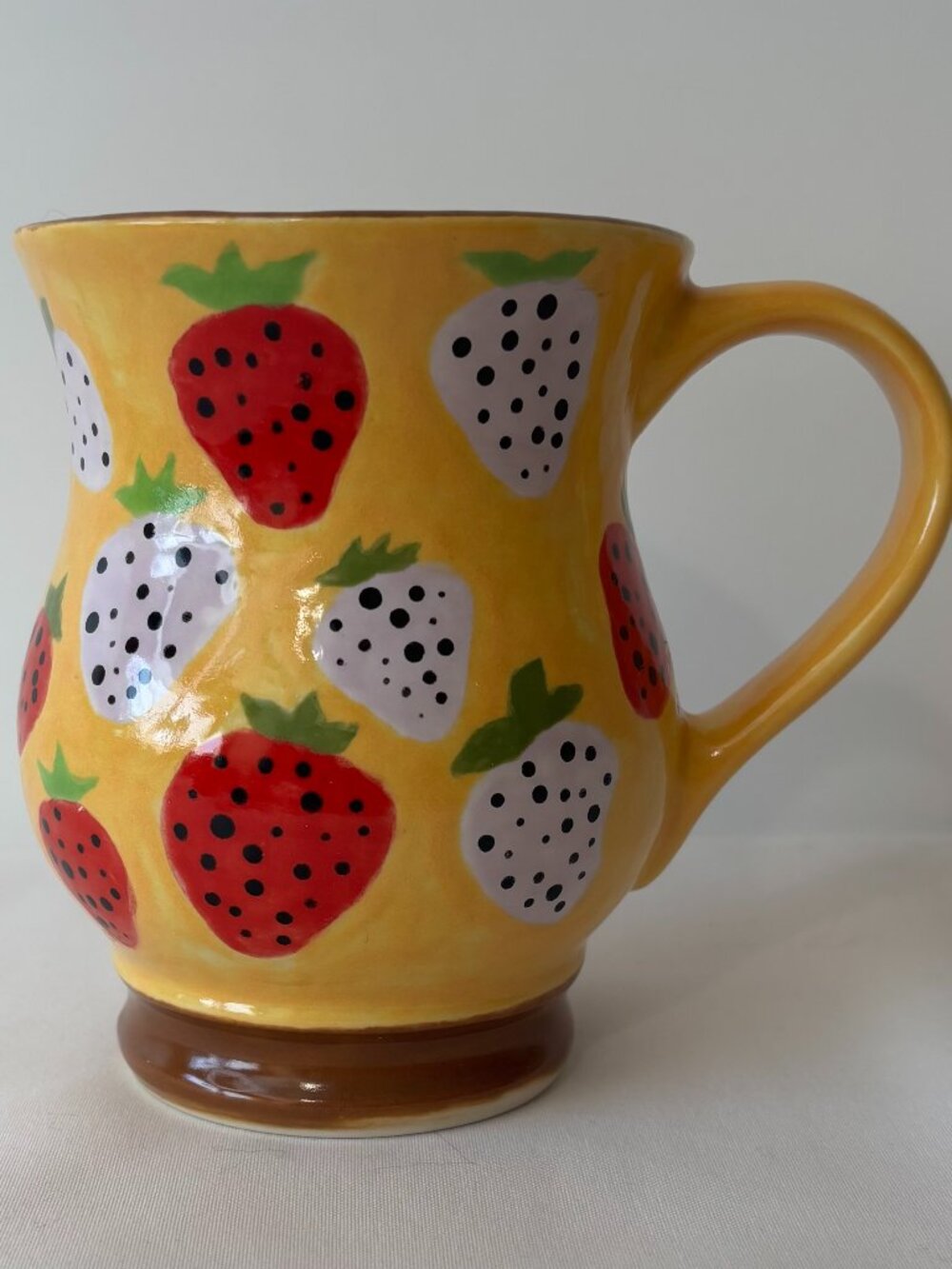 Stoneware Hand Painted Yellow with Strawberries 12oz Coffee Mug